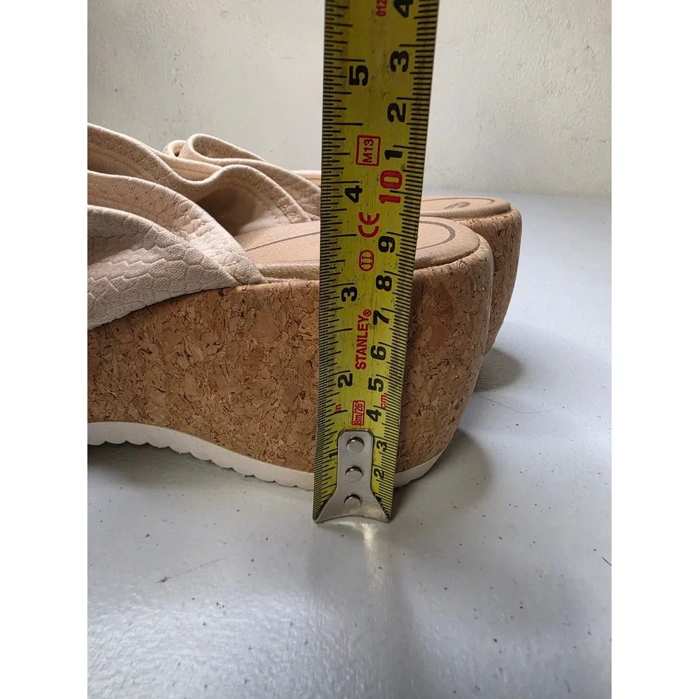 Dr. Scholls Praise Up Beige Snakeskin Cork Wedge Platform Sandals Womens 8M